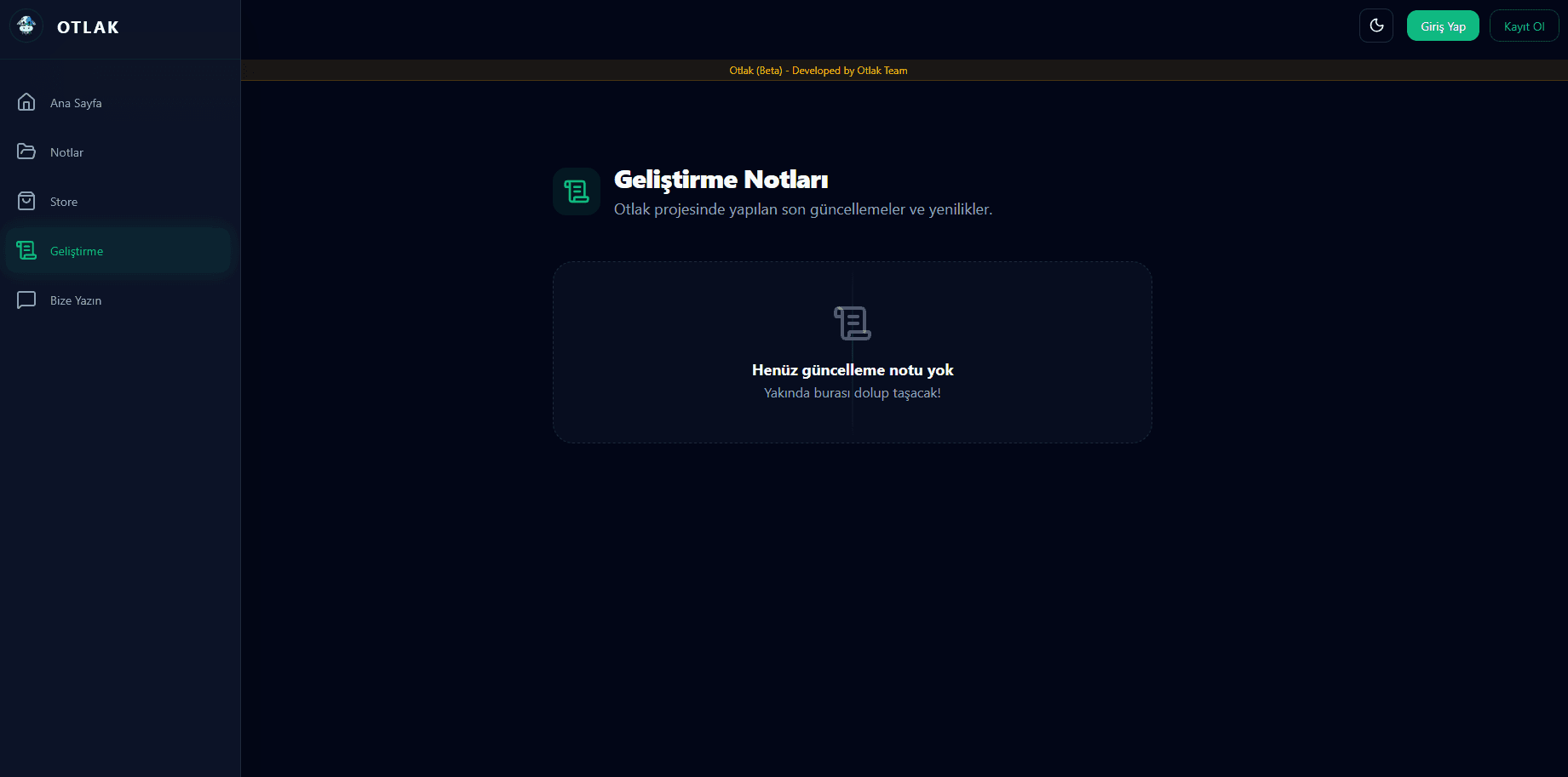 Geliştirme Notları (Changelog) Sayfası Eklendi